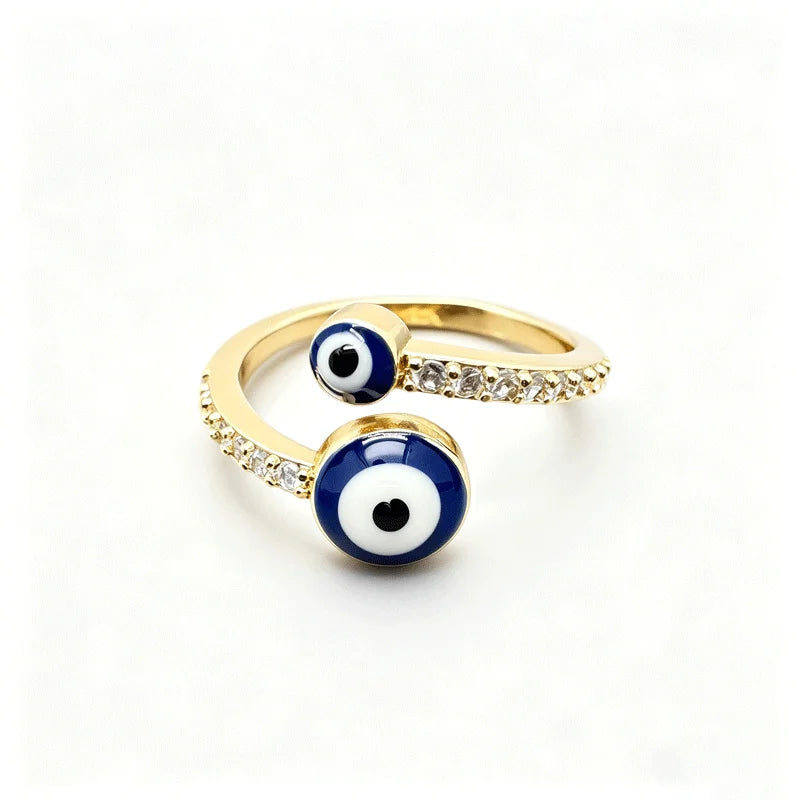 Anillo Ojo Turco Azul Oro y Plata
