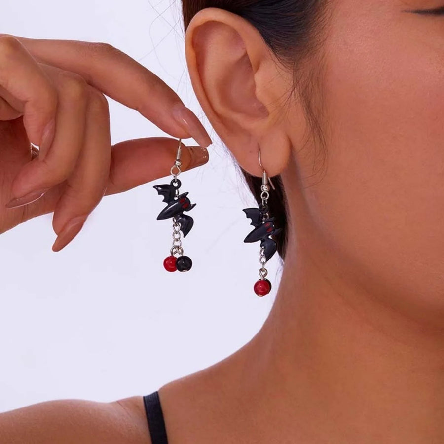 Pendientes colgantes con borlas de cristal en forma de gota de agua, color negro y rojo, con diseño de murciélago, para Halloween, para mujeres y hombres, estilo gótico, cosplay, alas de murciélago, joyería con diseño de animales.