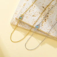 Collar con colgante de ojo turco delicado de Skyrim para mujer, de acero inoxidable, color dorado, con piedra de circonita cúbica azul, collar con ojo de marquesa, joyería amuleto.