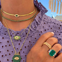 Collar de cadena con diseño de ojo turco y serpiente, recién lanzado, con cadena de clavícula de circonitas multicolores chapadas en oro para joyería de cuello femenina