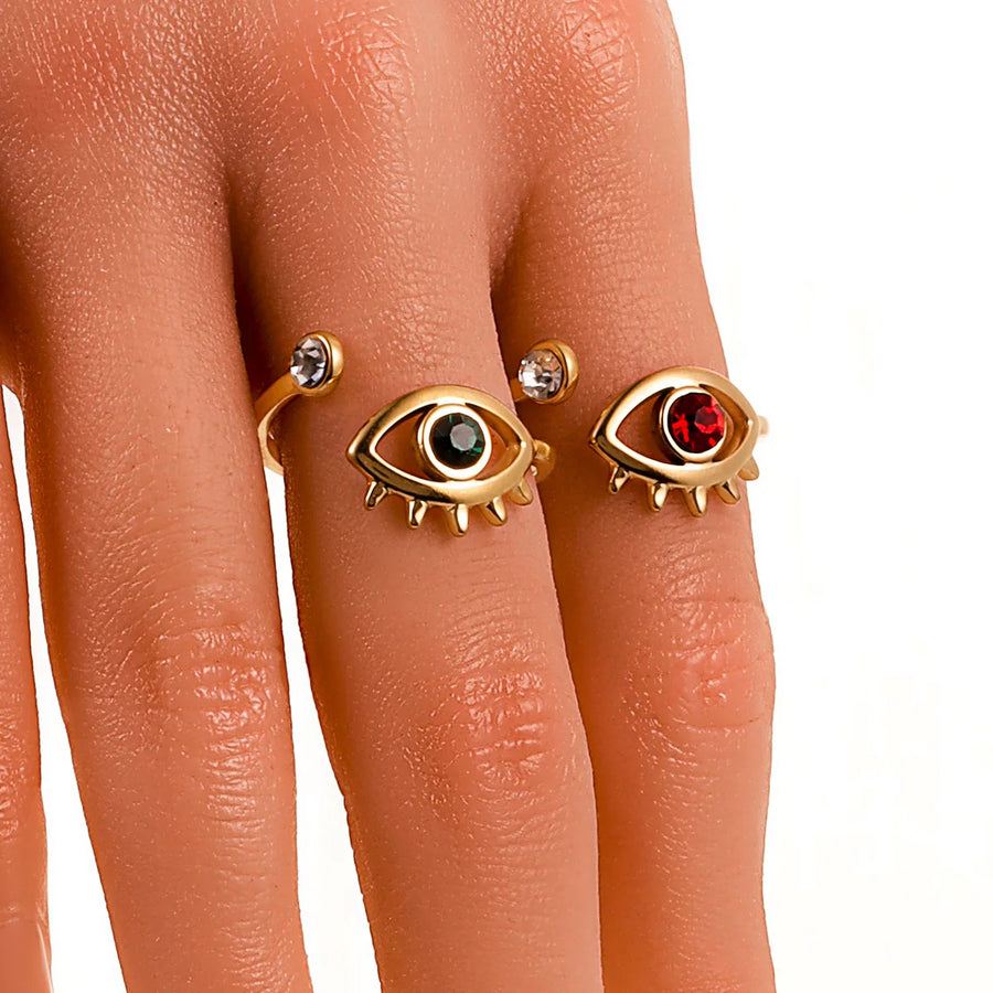 Anillo Ojo Turco Circonita Dorada