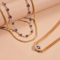 Collar Clásico con Colgante para Mujer, Microcirconitas, Ojo Turco de la Suerte, Cruz de Palma, Perla, Cadena Metálica Multicapa, Joyería