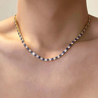 Nuevo Collar Gargantilla Estilo Tenis Europeo Americano con Incrustaciones de Circonitas, Ojo Turco y Ojo de Gato, Multicolor, para Mujer