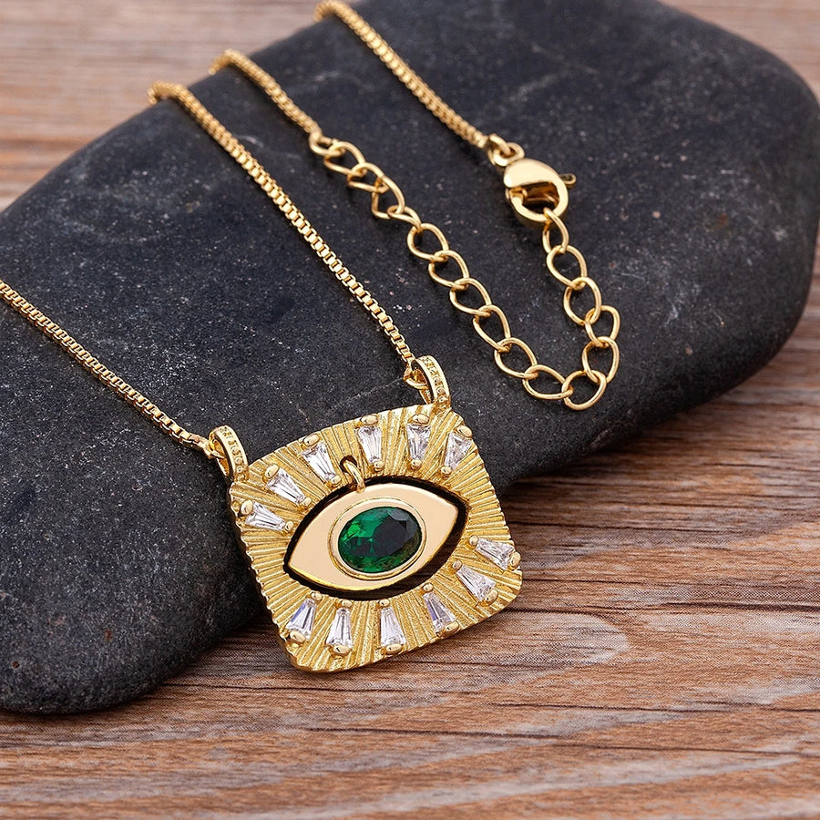 AIBEF, nuevo diseño creativo, circonita dorada, collar con colgante cuadrado de mal de ojo turco, joyería de calle de Hip Hop para mujer, regalo de la suerte para fiesta