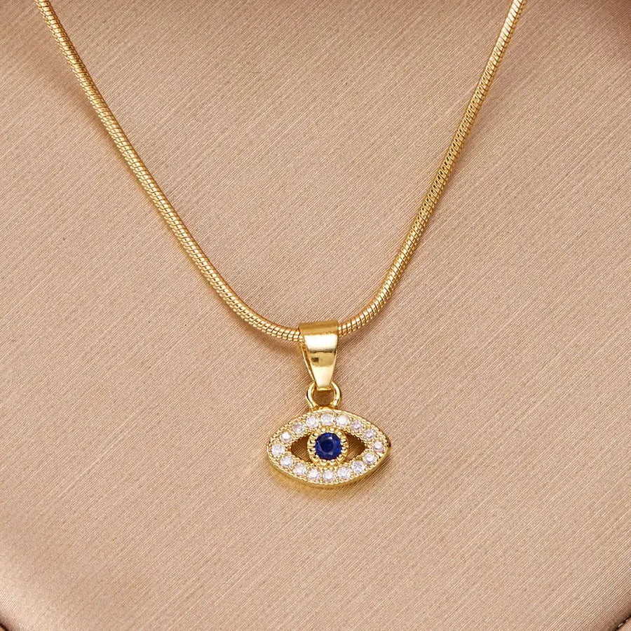 Exquisito collar con colgante de mal de ojo de circón para mujeres y niñas, collar de cadena de clavícula con gota de agua y diamantes de imitación simples a la moda, joyería