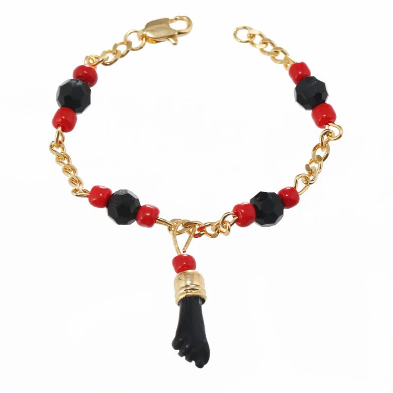 Pulsera con colgante pequeño negro estilo latinoamericano Mano Figa, 14KT GP BLACK HAND LUCKY CHARM EVIL EYE BRACELETE, los mejores regalos