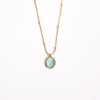 Collar con colgante de piedra verde para mujer, minimalista y de lujo, chapado en oro Natural, acero inoxidable, forma ovalada, ojo de gato