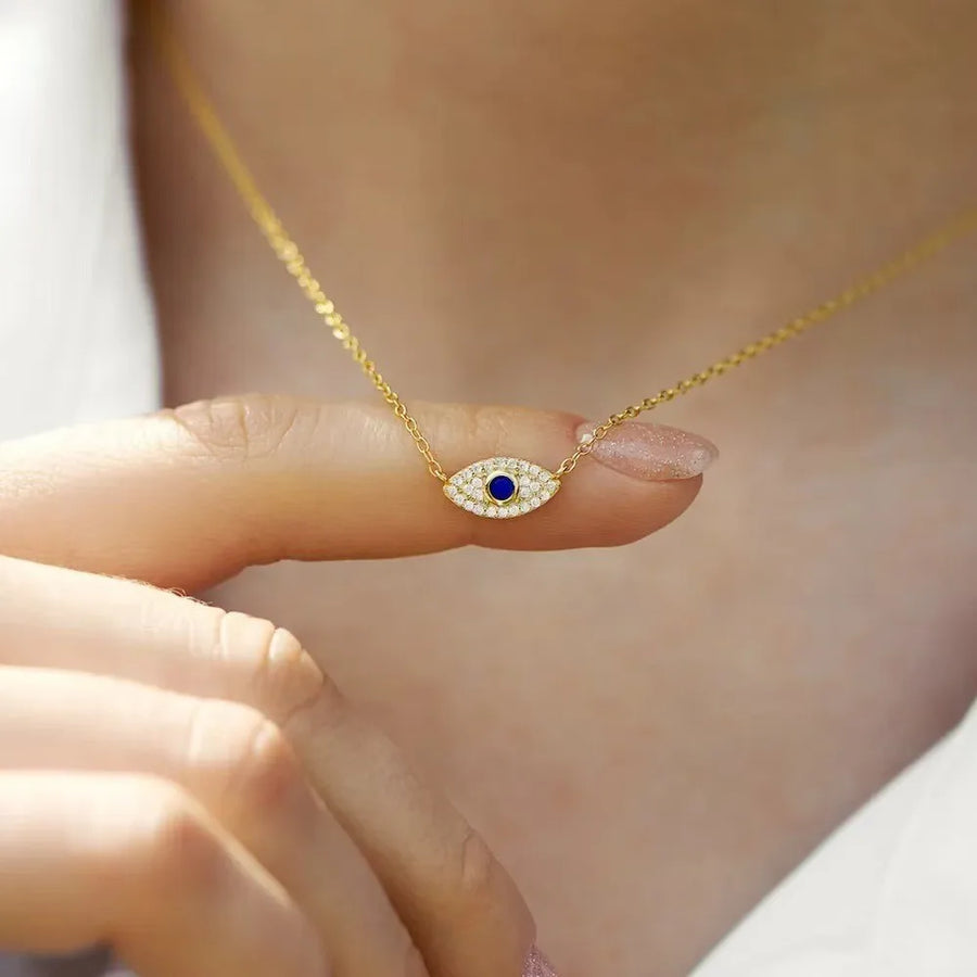 Collar de ojo de diablo con diamantes, exquisito y de alta gama, para mujeres con ojos azules, muy vendido.