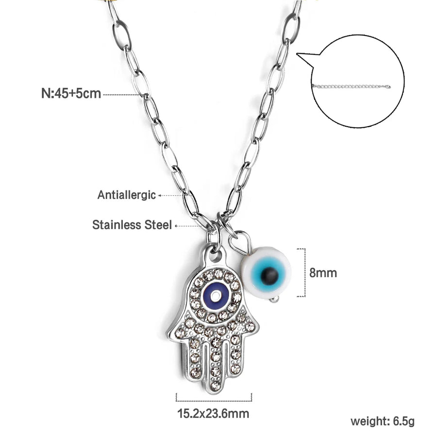 Collar clásico con dijes de mal de ojo para mujer, colgante de cadena chapado en oro y plata de acero inoxidable, circonita cúbica, joyería