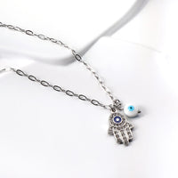 Collar clásico con dijes de mal de ojo para mujer, colgante de cadena chapado en oro y plata de acero inoxidable, circonita cúbica, joyería
