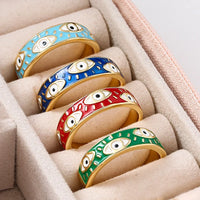Anillo Ojo Turco Esmalte Azul Moderno