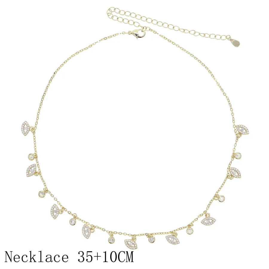 Collar con colgante de ojo turco y circonitas, collar con múltiples colgantes de circonitas circulares, joyería de moda para uso diario femenino.