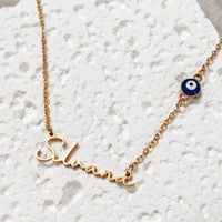 Collar personalizado con nombre de globo ocular azul, placa de identificación de acero inoxidable, regalo de Talismán malvado para mujer