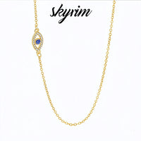 Collar con colgante de ojo turco delicado de Skyrim para mujer, de acero inoxidable, color dorado, con piedra de circonita cúbica azul, collar con ojo de marquesa, joyería amuleto.