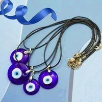 Collar de mal de ojo azul turco, gargantilla de cadena de cuerda de cuero con ojo de cristal, colgantes redondos, collar de la suerte para mujer, regalo de joyería para pareja