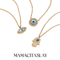MamacitaSlay elegante palmera redonda ovalada colgante de mal de ojo collar de acero inoxidable 316L para mujer regalos para mujer joyería chapada en oro