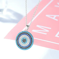 KALETINE Collares de Plata de Ley 925, Colgante Redondo con Ojo Turco y Gran Piedra Azul, Collar para Mujer, Joyería Personalizada para Hombre