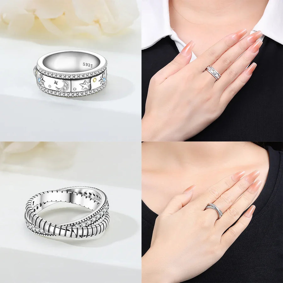 Anillo Apilable Luna, Estrella, Trébol y Ojo Turco