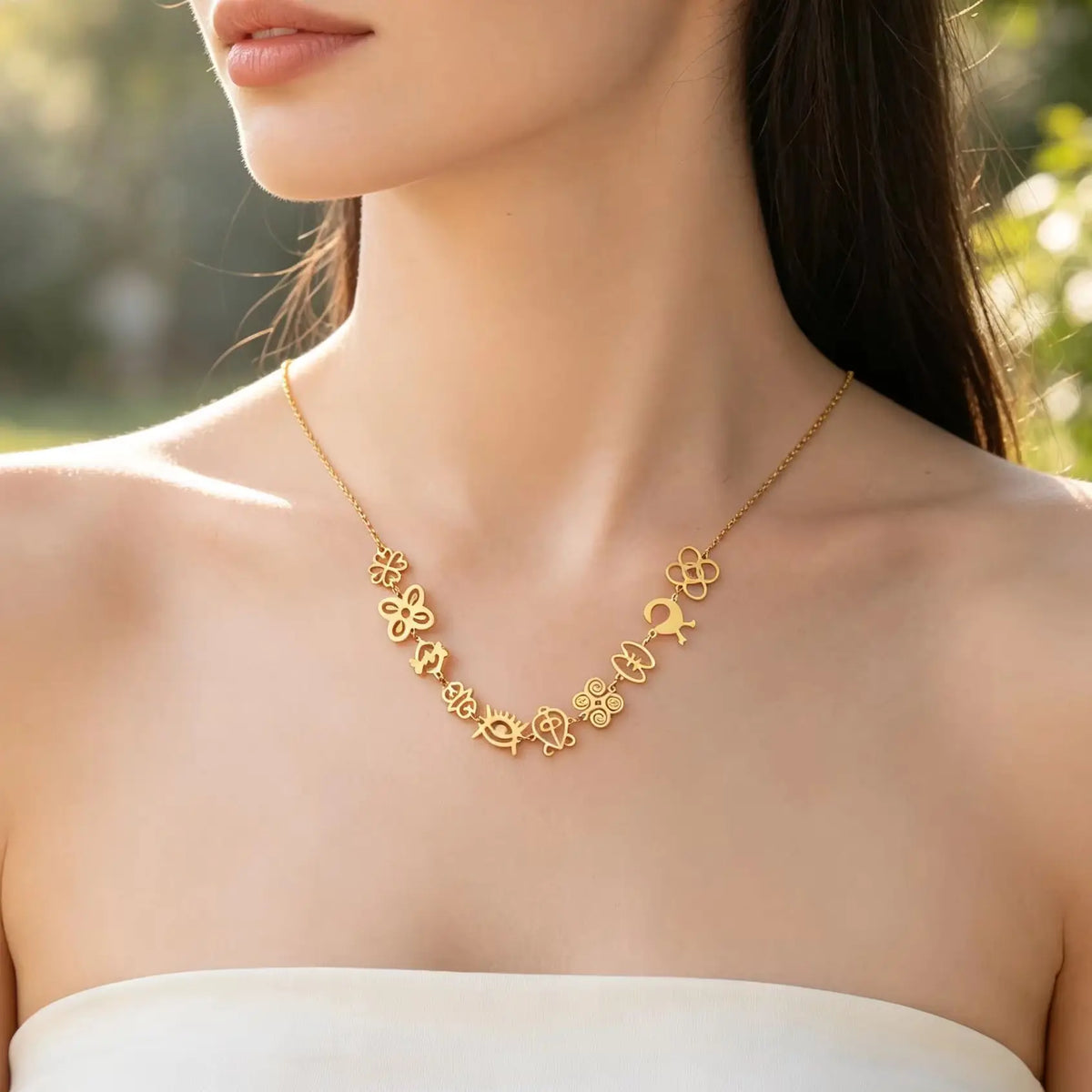 Collar con Símbolos Africanos Adinkra de Lucktune, Collar de Acero Inoxidable para Mujer con Sankofa y Ojo Turco, Amuleto de Protección, Regalos de Joyería