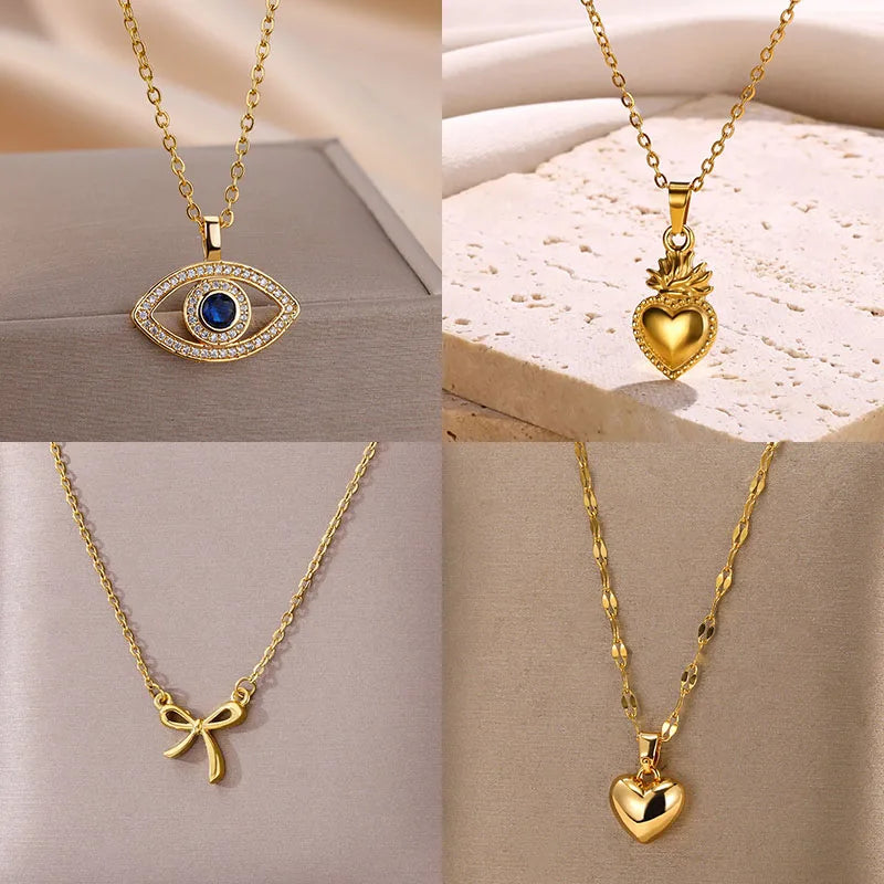 Collares con colgante de mal de ojo de circón para mujer, collar de acero inoxidable de Color dorado, joyería turca de la suerte, regalo de tendencia 2024