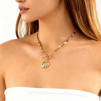 Collar con Cuentas de Piedra Natural Coloridas y Delicadas, con Cierre OT, para Mujer, Diseño Único de Corazón, Flor, Ojo Turco, Cadena de Circonio, Joyería para Fiesta, Regalo