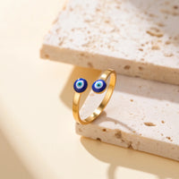 Anillo Ojo Turco Esmalte Azul Dorado