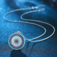 KALETINE Collares de Plata de Ley 925, Colgante Redondo con Ojo Turco y Gran Piedra Azul, Collar para Mujer, Joyería Personalizada para Hombre