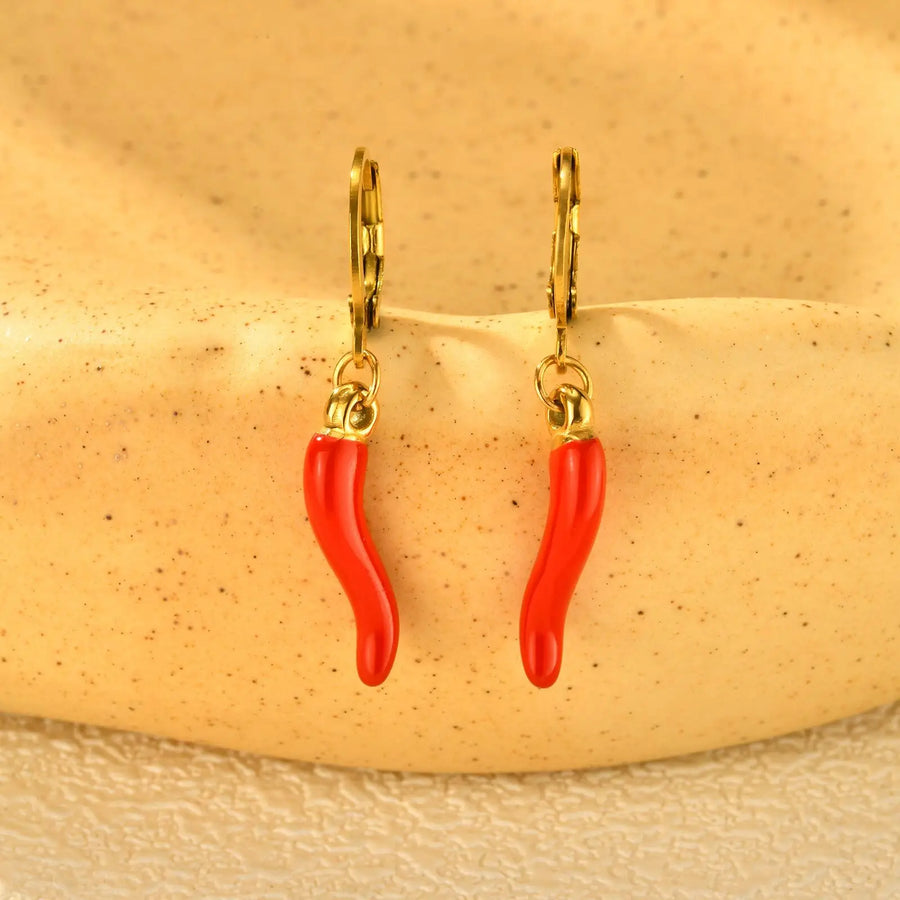 Pendientes colgantes de acero inoxidable con forma de gota de pimiento rojo para mujer, pendientes colgantes con dijes de esmalte creativos, joyería