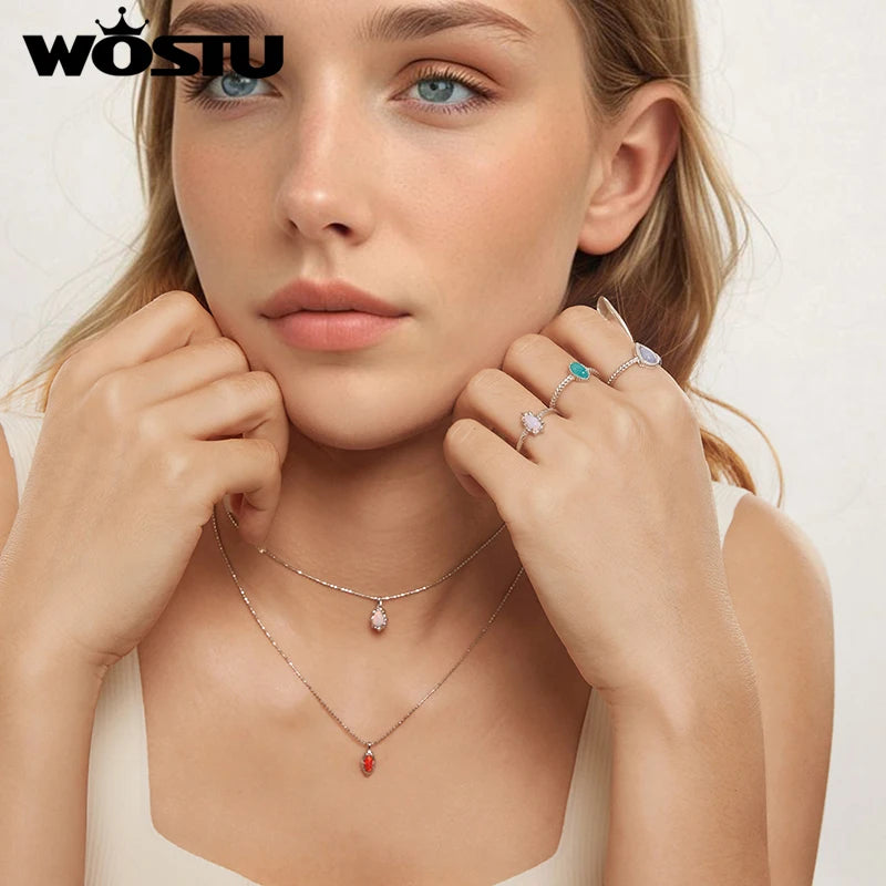 WOSTU-collar con colgante de ópalo en forma de lágrima para mujer, de Plata de Ley 925, cadena de ópalo de ojo de caballo rojo fuego, gargantilla, regalo de fiesta para mamá