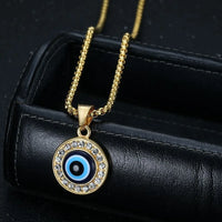 Colgante de Ojo Turco Místico Pequeño para Mujer, en Acero Inoxidable Color Oro y Plata, con Zirconia Redonda, Amuleto, Collar para Mujer, Joyería