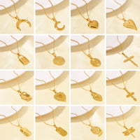 Nuevo collar dorado de acero inoxidable, luna creciente, mal de ojo, corazón, cruz, libélula, sol, luna, colgantes, collar, dijes de joyería para mujer