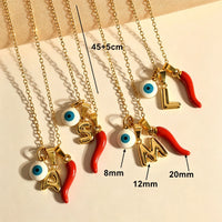 Collar de Amuleto Ojo Turco, Collar de Chile Rojo, Collar Personalizado con Inicial de Letra para Mujer