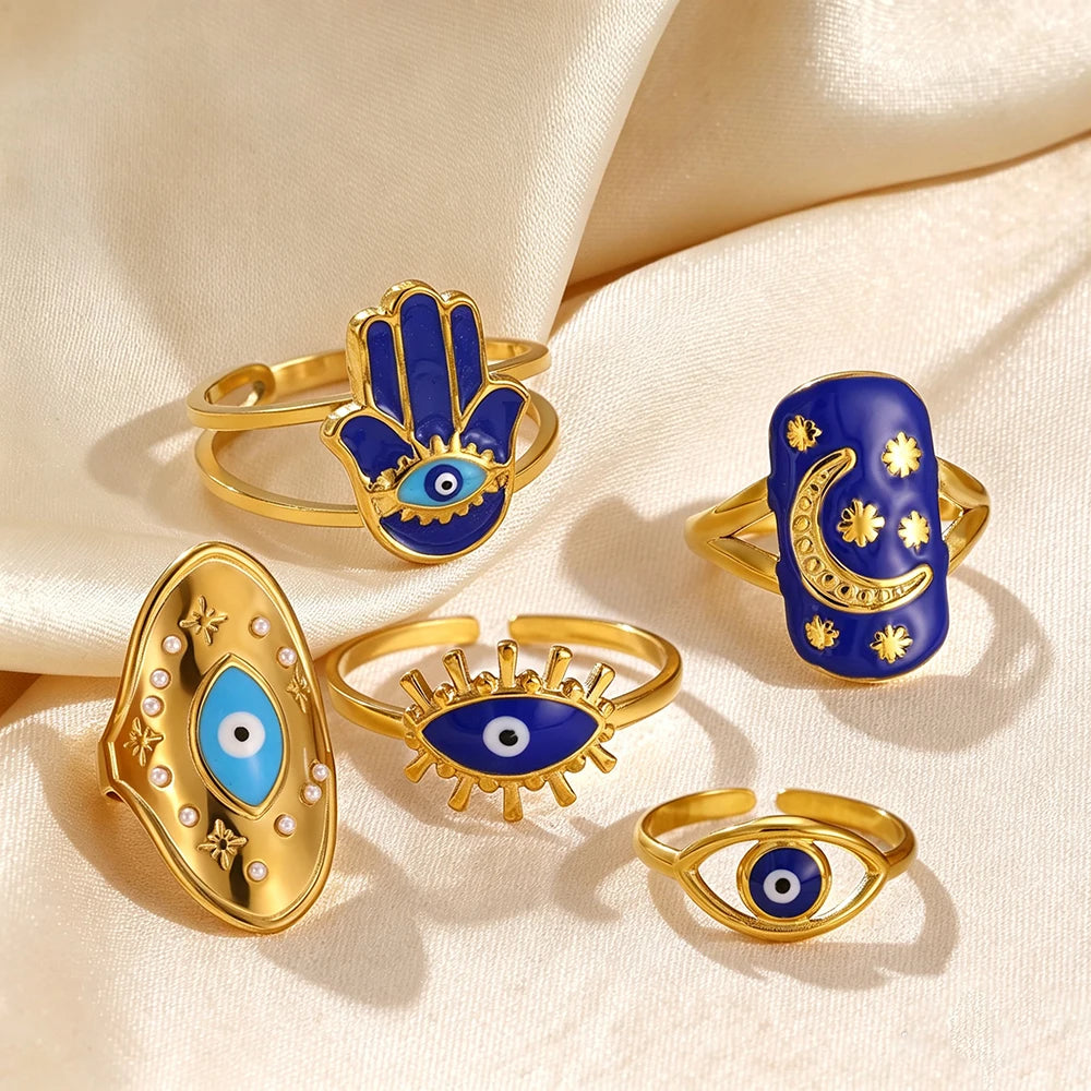 Anillo Ojo Turco y Mano de Fátima Apilable