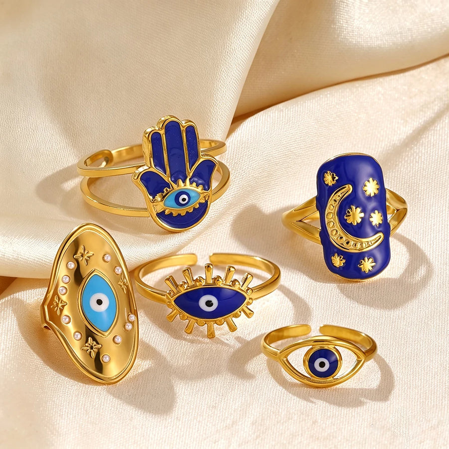 Anillo Ojo Turco y Mano de Fátima Apilable
