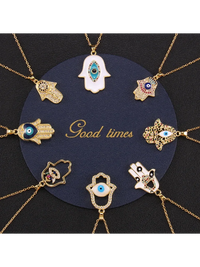 Nuevo Collar turco de ojo del diablo para hombres y mujeres, placa dorada, gota de aceite de palma, colgante de Fátima