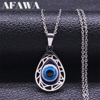 Collar con colgante de ojo azul malvado turco para mujeres y hombres, amuleto de ojos de la suerte de Color plateado de acero inoxidable, joyería de protección N8022S01