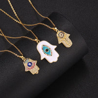 Nuevo Collar turco de ojo del diablo para hombres y mujeres, placa dorada, gota de aceite de palma, colgante de Fátima