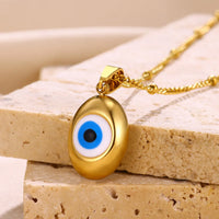 Collar con colgante de ojo de diablo para mujeres y hombres, collares de ojos azules, cadena de cuentas, Gargantilla de acero inoxidable de Color dorado, joyería, regalo BFF