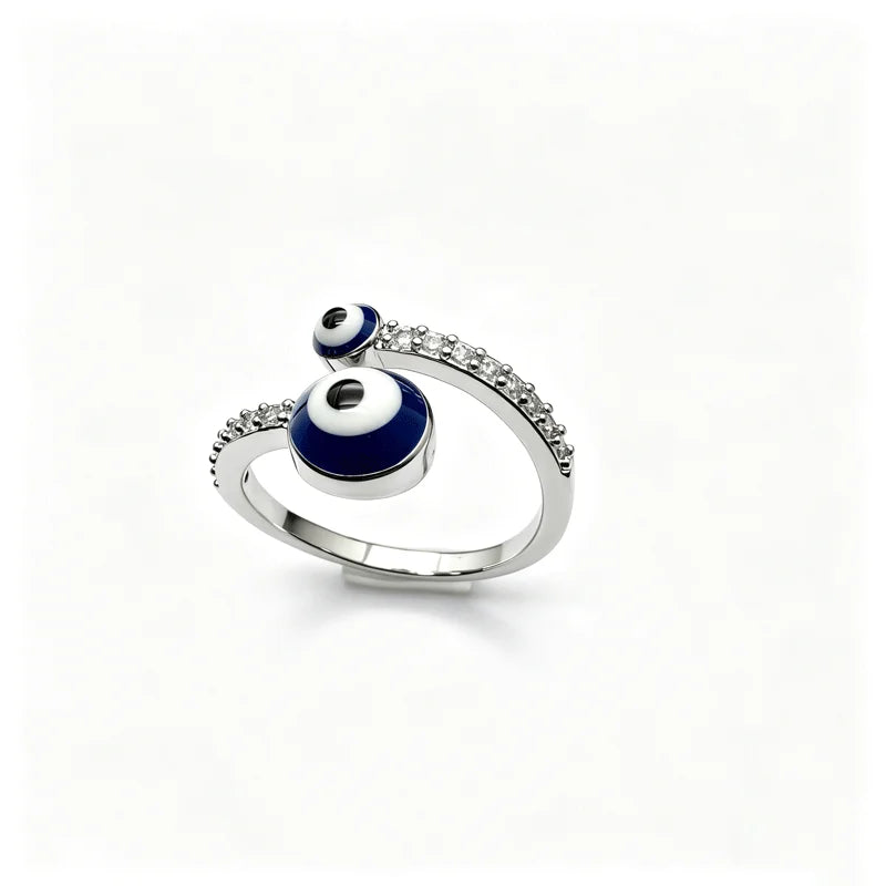 Anillo Ojo Turco Azul Oro y Plata