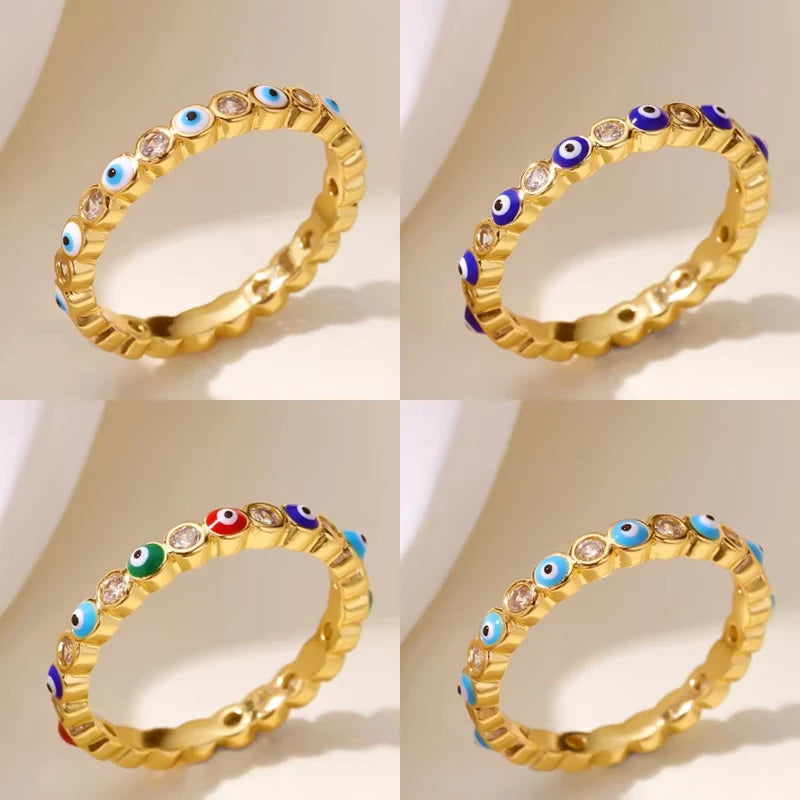 Anillo Ojo Turco Colorido Dorado