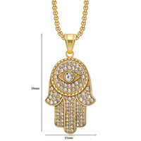 Collar con Colgante de Mano de Fátima Hamsa de Acero Inoxidable con Circonitas y Ojo Turco, Estilo Hip Hop Iced Out Bling, para Mujer y Hombre, Regalo de Joyería