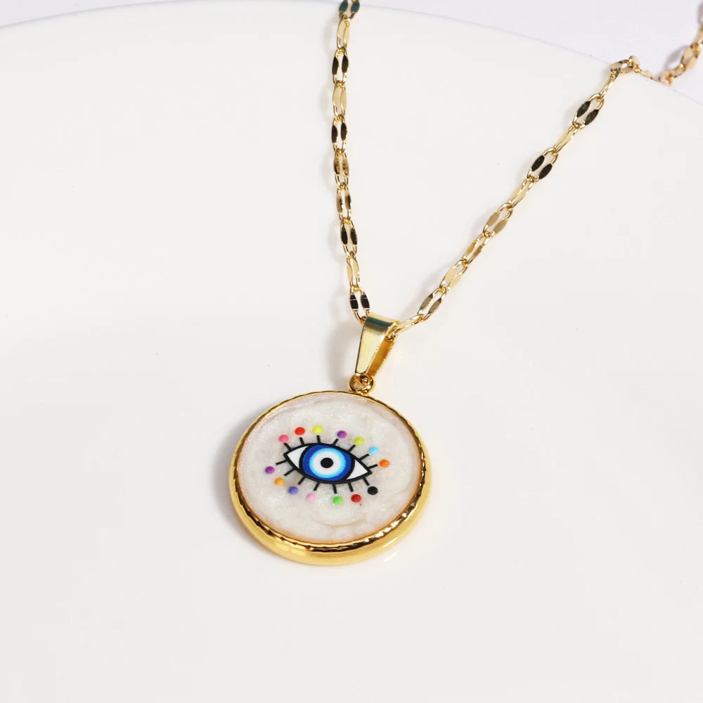 Collar con colgante de ojos malvados esmaltados coloridos Vintage, Gargantilla geométrica de moda de acero inoxidable, joyería, regalos de fiesta para mujeres y niñas