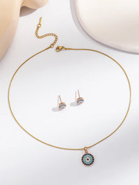 Conjunto de Joyería Bohemia Vintage para Mujer, Collar con Colgante de Ojo Turco Microincrustado en Turquesa, Pendientes de Ojo Turco Microincrustados en Turquesa