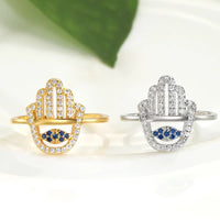 Anillo Mano de Fátima Ojo Turco Azul Artesanal