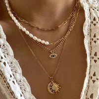 Collar con colgante de mal de ojo multicapa gótico bohemio para mujer, gargantilla de cadena de clavícula de Metal turco de Color dorado, joyería para fiesta en la playa