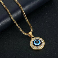 Colgante de Ojo Turco Místico Pequeño para Mujer, en Acero Inoxidable Color Oro y Plata, con Zirconia Redonda, Amuleto, Collar para Mujer, Joyería