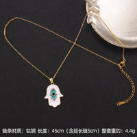 Nuevo Collar turco de ojo del diablo para hombres y mujeres, placa dorada, gota de aceite de palma, colgante de Fátima