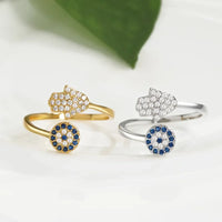 Anillo Mano de Fátima Ojo Turco Azul Artesanal