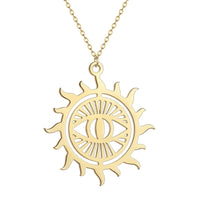 Collar con colgante de mal de ojo Sunburst para mujer, collares con dijes de acero inoxidable, rayos de sol, mal de ojo