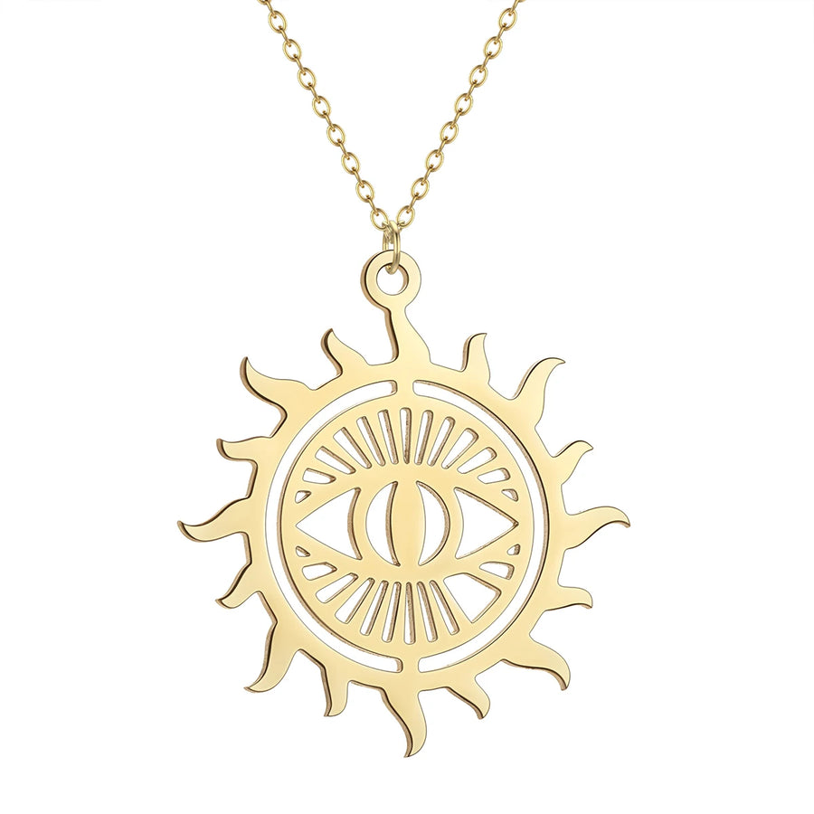 Collar con colgante de mal de ojo Sunburst para mujer, collares con dijes de acero inoxidable, rayos de sol, mal de ojo